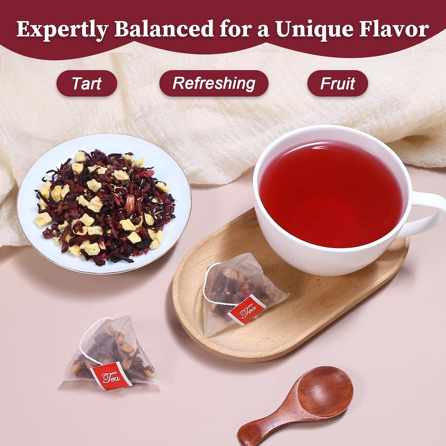 FullChea Cranberry Apple Tea Bags, 45 Counts, Fruit Herbal Blend, Non-GMO