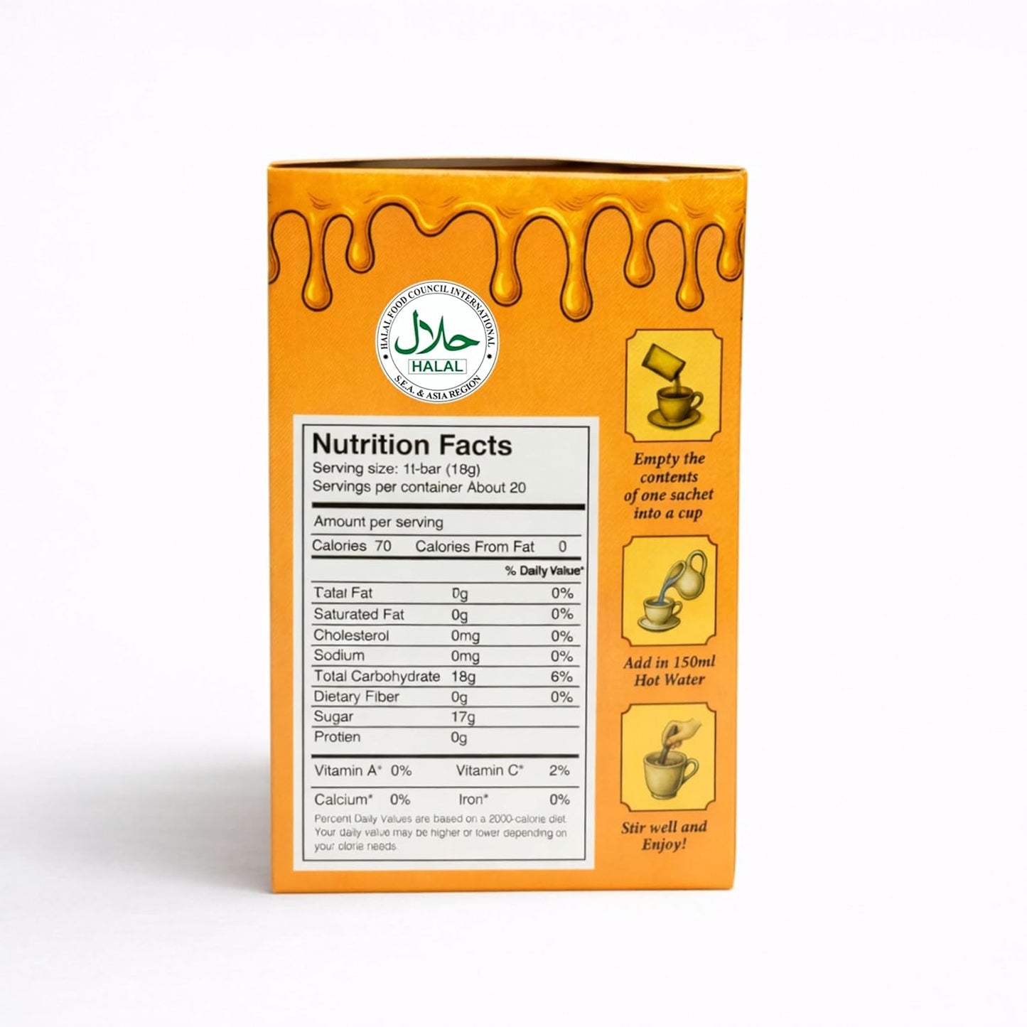 Premium Honey Ginger Instant Tea Crystals, Mango Flavor, 20 Sachets, Real Ginger, Real Honey, Pure Cane Sugar, Caffeine Free, Hot Or Cold Single Serve Drink Mix