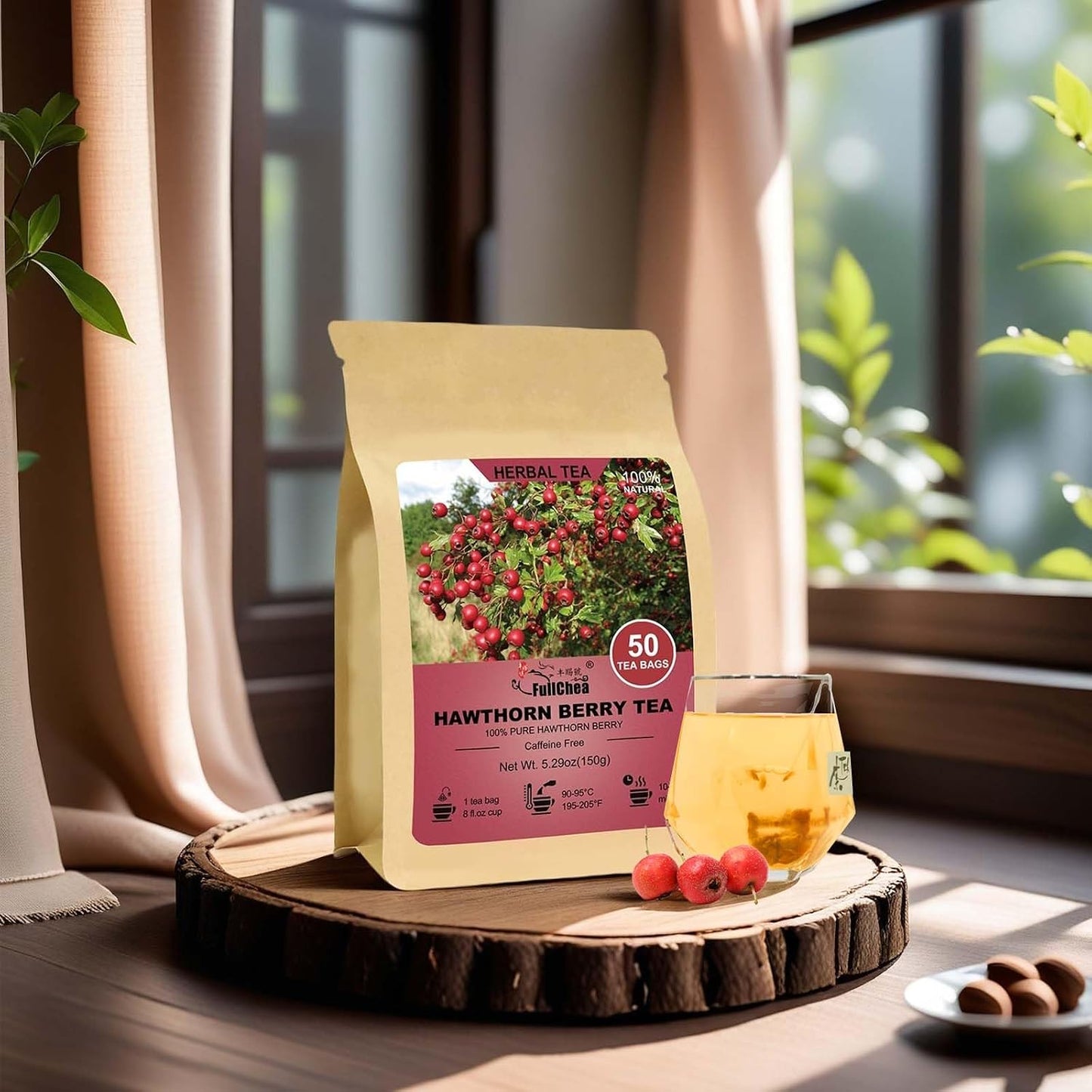 FullChea - Hawthorn Berry Tea Bags, 50 Count, Dried Hawthorn Berries