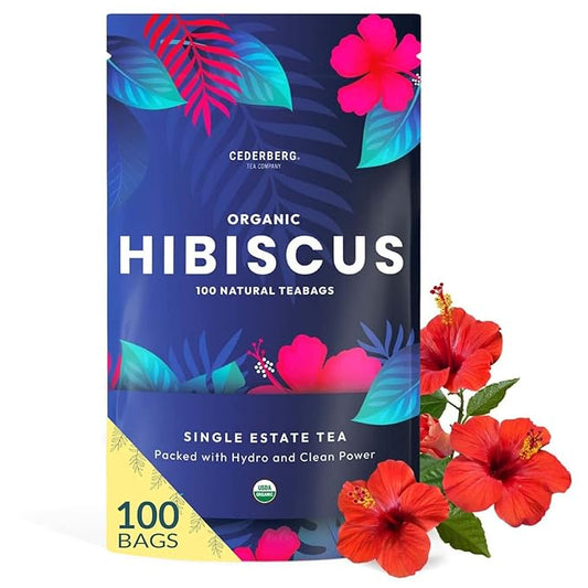 Organic Hibiscus Tea -100 Tea Bags, Organic Herbal Tea From Single Origin, Eco-Friendly Tea Bags, Non-GMO Caffeine Free Tea With Zero Sugar