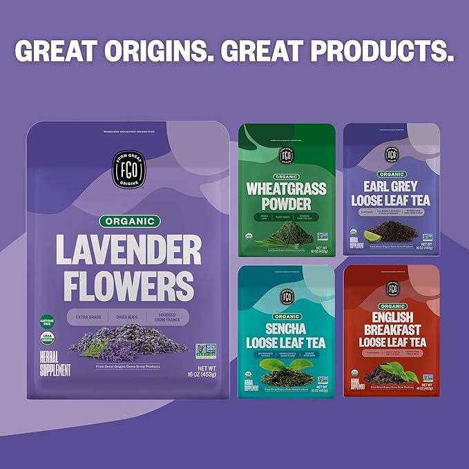FGO Organic Dried Lavender Flowers, Extra Grade Dried Buds, Imported From France for Culinary or Sachet Bags, 4oz, Packaging May Vary (Pack of 1)