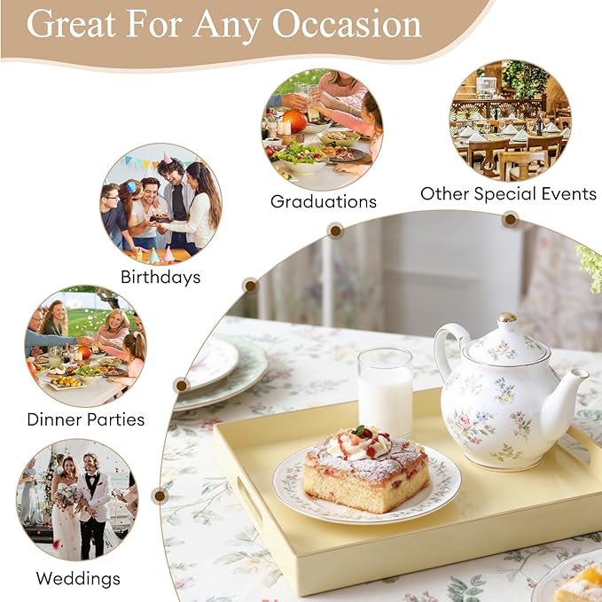 Zosenley Decorative Tray, Rectangular Plastic Tray with Handles, Modern Vanity Tray and Serving Tray for Bathroom, Kitchen, Ottoman and Coffee Table, 15.6” x 10.2” (Light Yellow)