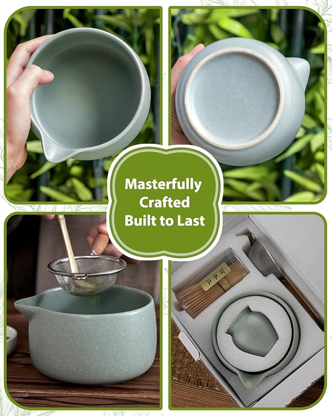 20OZ Matcha Whisk Set - 5PCS Chasen Set Includes Matcha Bowl with Spout, Bamboo Whisk with Ceramic Holder, Macha Scoop and Sifter