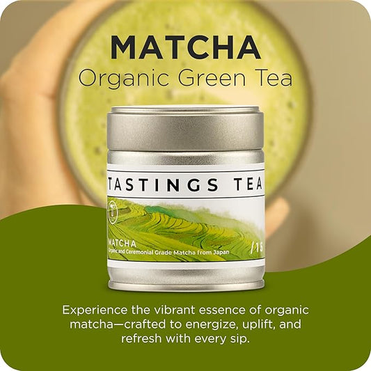 Tastings Tea Ceremonial Grade Matcha Powder | Organic Green Tea from Japan | JONA Organic Certified Japanese Drink in a Foil Bag & Reusable Gift Tin | Natural Caffeine with Antioxidants for Wellness
