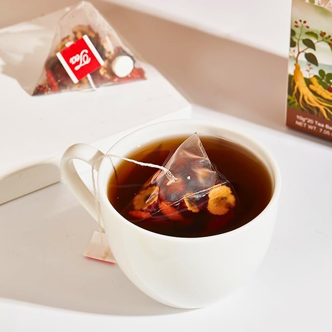Herbal Tea Formula Ginseng Six Treasure Tea – 10g x 20 Bags Ginseng & Mulberry Herbal Tea Bags, Herbal Tea for Men & Women with Goji, Red Dates & Maca