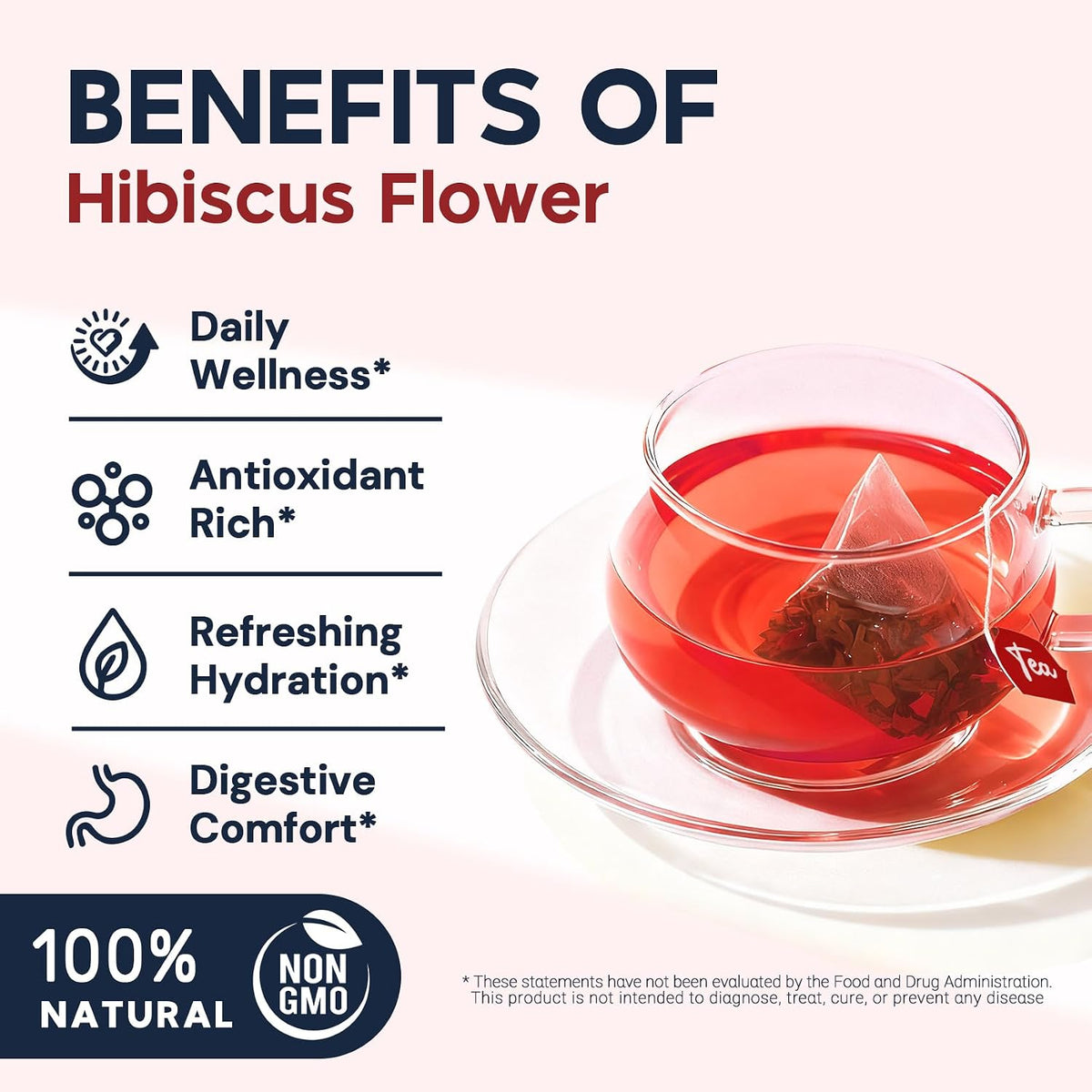 Hibiscus Tea Bags, Hibiscus Flower Herbal Tea - 50 Teabags