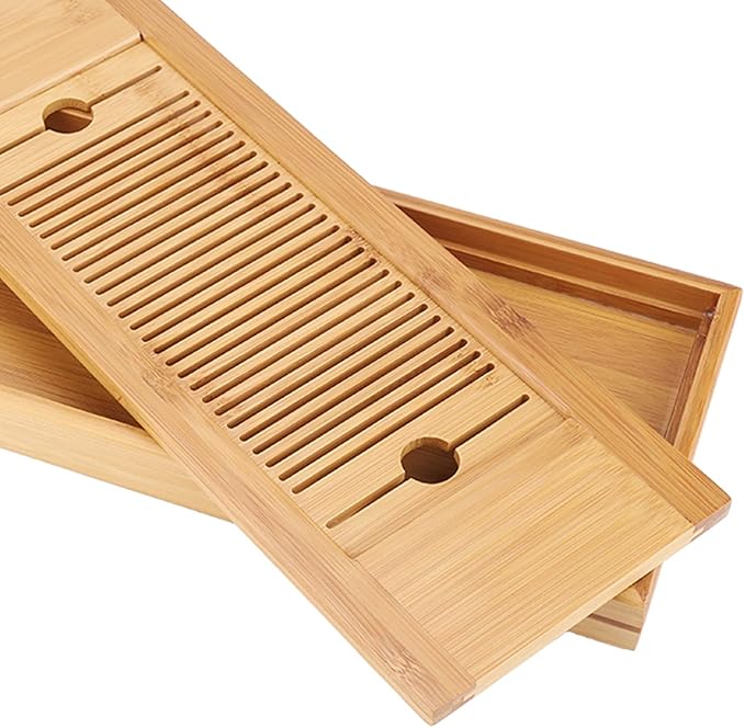 Keenso Tea Tray with 2 in 1 Removable Tea Tray for Home Office Table 38 * 15cm, Ecofriendly Mini Serving for Chinese Gongfu Service for 2-3 Persons