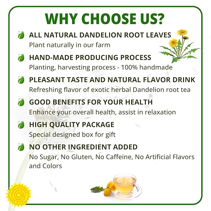 Vida Farm 125 Dandelion Tea Bags - 100% Natural Dandelion Leaf & Root, Sugar Free, Caffeine Free, Non-GMO - Premium Dandelion Root Herbal Tea
