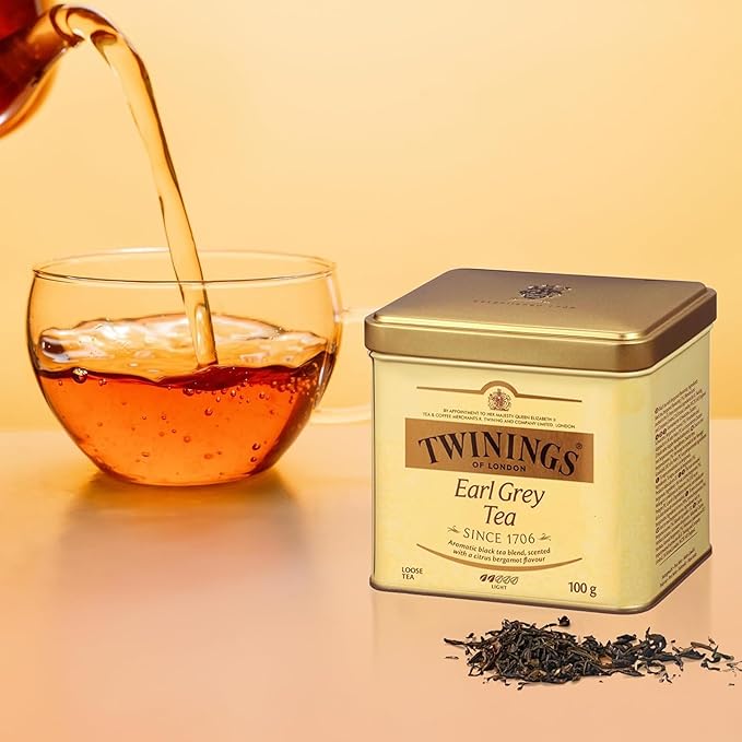Twinings Earl Grey Loose Black Tea Tin, 3.53 Ounce Tin (Pack of 1), Flavoured with Citrus and Bergamot, Caffeinated, Enjoy Hot or Iced