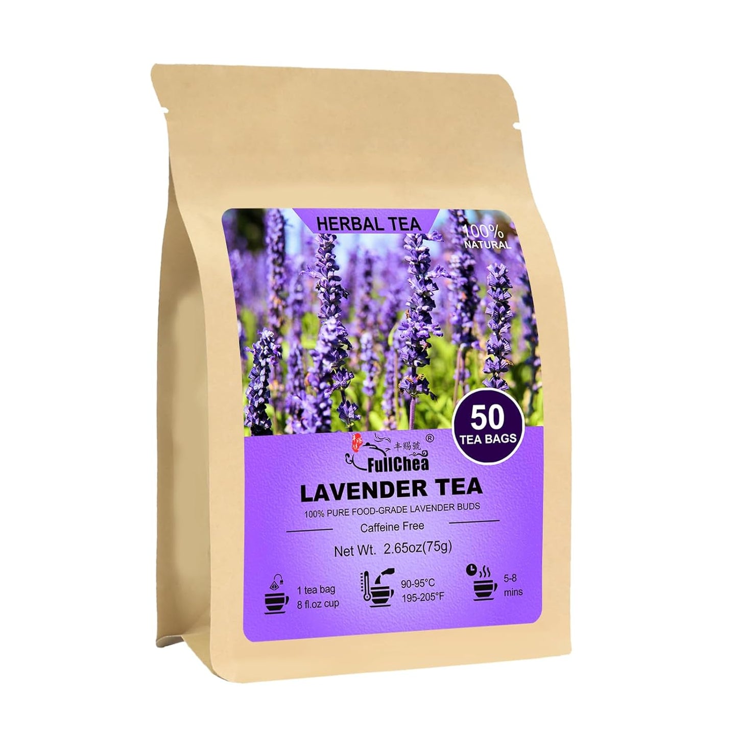 FullChea - Lavender Tea Bags, 50 Count, Natural Lavender Flowers | Pure lavender bud tea, caffeine-free floral tea for relaxation and daily wellness routines
