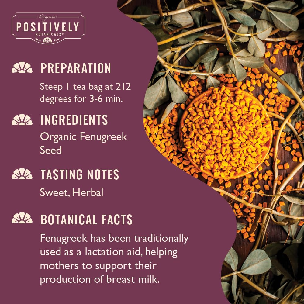 Positively Botanicals, Organic Fenugreek Seed Herbal Tea Bags, 20 Count