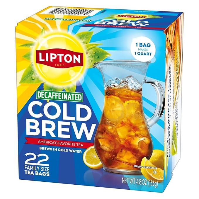 Lipton Cold Brew Family Size Tea Bags, Original & Decaf 22 CT (2ea) (Variety Pack)