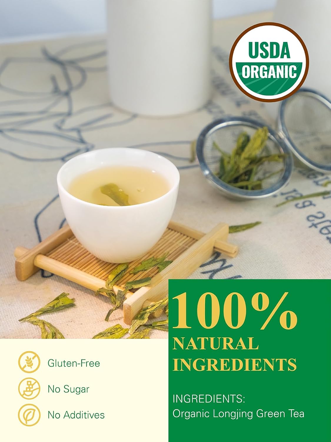 GLDNT Organic Longjing Green Tea, Chinese Dragon Well Tea Loose Leaf, 3.5oz | Fresh &amp; Brisk Taste, Smooth Finish, Toasty Bean Aroma, Caffeinated Green Tea, Hot or Iced Tea, Resealable Bag