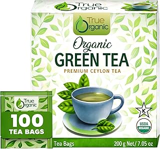 True Organic Premium Ceylon Green Tea |100 Count Tea Bags | USDA Organic & Kosher Certified |100 Envelop Organic Green Tea for Your Home & Cafe.
