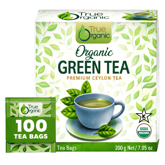 True Organic Premium Ceylon Green Tea |100 Count Tea Bags | USDA Organic & Kosher Certified |100 Envelop Organic Green Tea for Your Home & Cafe.