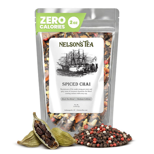 Nelson's Tea Spiced Chai Loose Leaf Black Tea, 2 oz | Peppercorn Orange Peel Chai • Tea • Cinnamon Chips • Loose Leaf Black Tea • Spiced Chai Cinnamon Chips Clove Loose Leaf