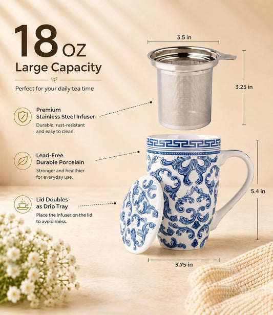 AmorArc Tea Cup With Infuser and Lid, 18oz Loose Leaf Tea Mug With Steeper