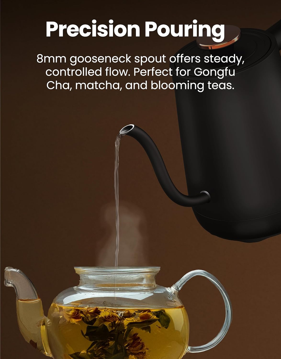 Viante Electric Gooseneck Kettle 0.8L, Pour Over Coffee &amp; Tea, Temp Control | Boil-dry protection, keep-warm function, BPA-free stainless steel body. Includes #2 coffee filters