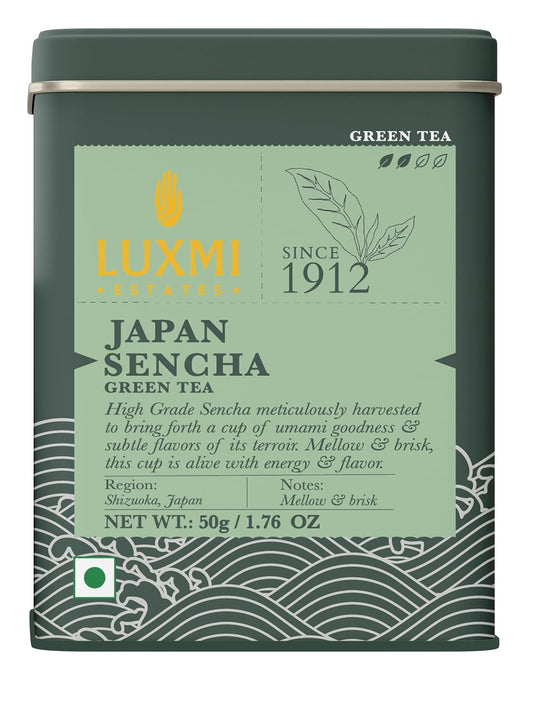 Luxmi Estates Japanese Sencha Green Tea 50g/1.76oz (25 Cups), Authentic First Flush Sencha Loose Leaf, Mild Rich & Refreshing
