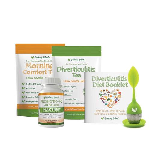 Calming Blends Tea Bundle Pack, Diverticulitis, Morning Comfort Tea, Probiotic Infuser, Supports Complete Digestive Health