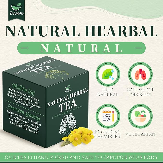 Triviora Herbal Tea Bags, Mullein Leaf Tea, 15 Tea Bags