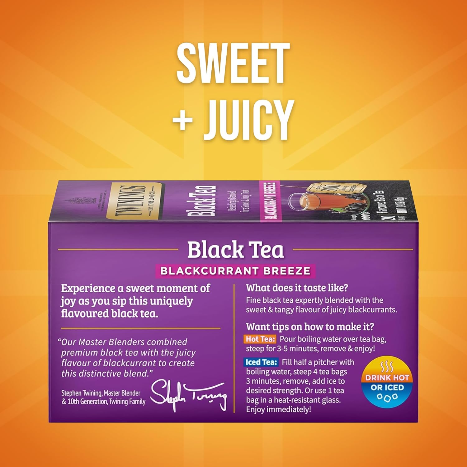 Twinings Blackcurrant Breeze Black Tea Individually Wrapped Bags, 20 Count (Pack of 2), Sweet, Tangy Taste, Caffeinated, Enjoy Hot or Iced, 40 Teabags