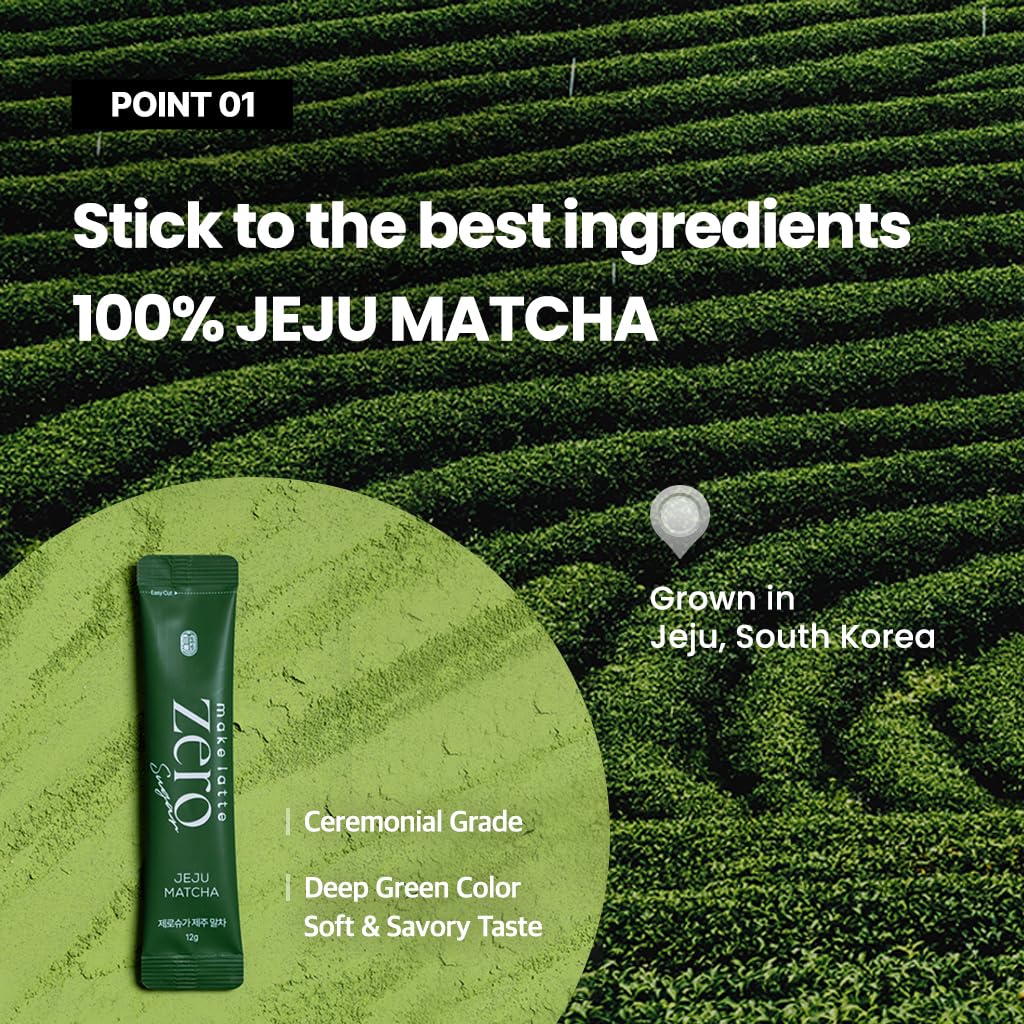 KIM'S TABLE Kim’s Table Matcha Powder for Latte Zero Sugar Easy 10 Sticks Ceremonial Grade Jeju Korean Matcha for Latte Green