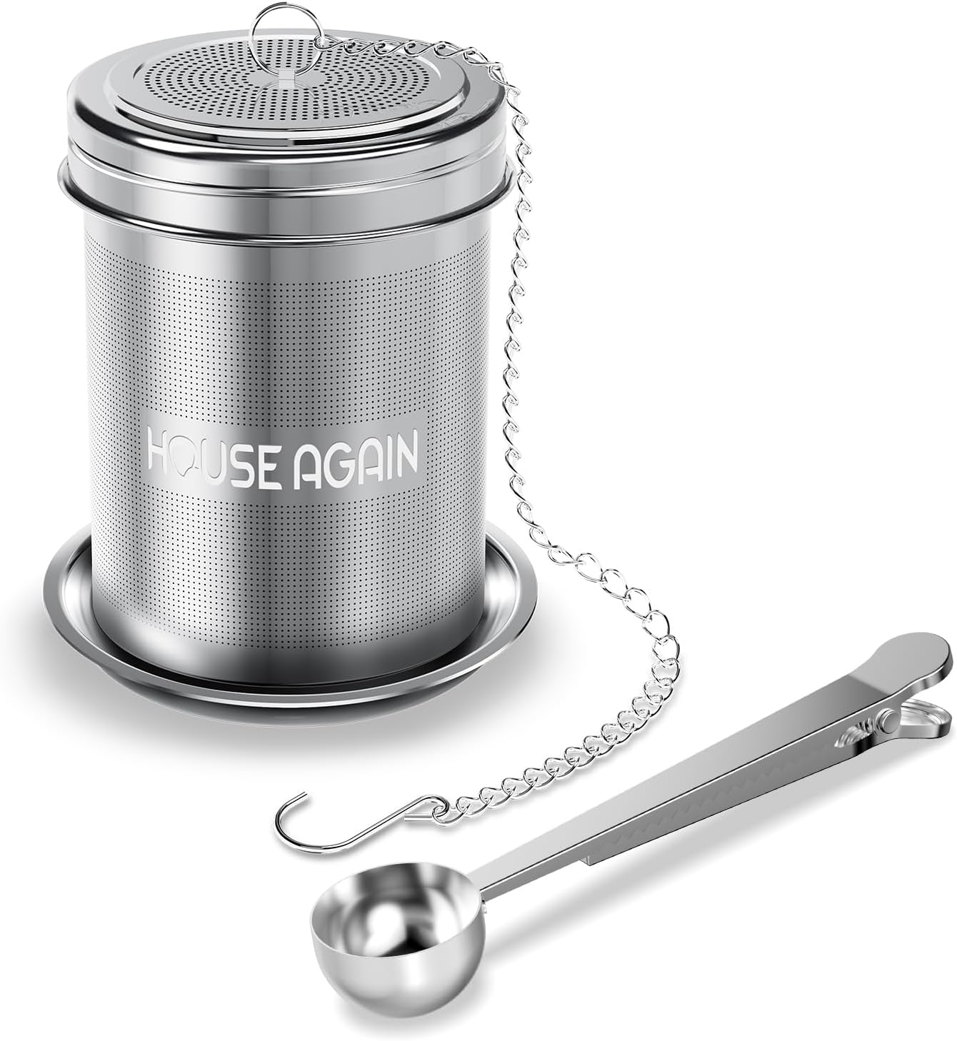 HOUSE AGAIN Tea Infuser (2 Pack, Large + Small), Extra Fine Mesh Tea Strainers for Loose Tea, 18/8 Stainless Steel Tea Strainer with Extended Chain Hook, Tea Steeper