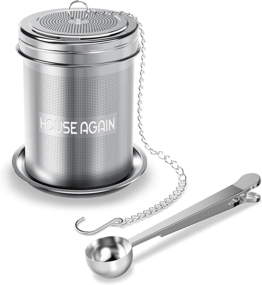 HOUSE AGAIN Tea Infuser (2 Pack, Large + Small), Extra Fine Mesh Tea Strainers for Loose Tea, 18/8 Stainless Steel Tea Strainer with Extended Chain Hook, Tea Steeper