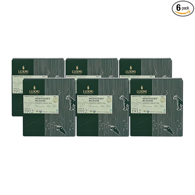 Luxmi Estates Midnight Bloom Organic Jasmine Tea (90 Tea Bags) Mildly Caffeinated Tea Bags For Relaxing, Calming, and Stress Relief, With Certified Organic Darjeeling Makaibari Green Tea