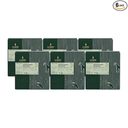 Luxmi Estates Midnight Bloom Organic Jasmine Tea (90 Tea Bags) Mildly Caffeinated Tea Bags For Relaxing, Calming, and Stress Relief, With Certified Organic Darjeeling Makaibari Green Tea