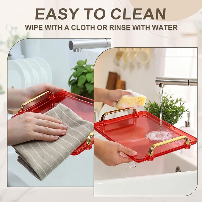 uxcell Plastic Serving Tray with Golden Handle, 12 x 8.6 Modern Rectangular Decorative Tray Acrylic Reusable Tea Platter for Countertop Bathroom Kitchen Home Restaurant, Grey