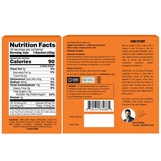 VAHDAM Instant Chai Latte(7.7oz|10 Sachets) Authentic Indian Chai Tea