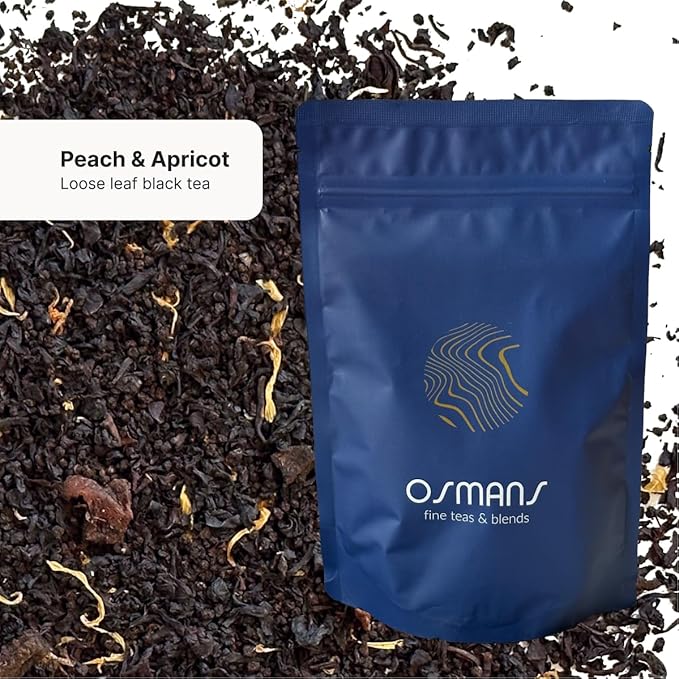 Osmans Peach Apricot Black Tea – Premium Loose Leaf, Fruity & Bold Blend, 3oz