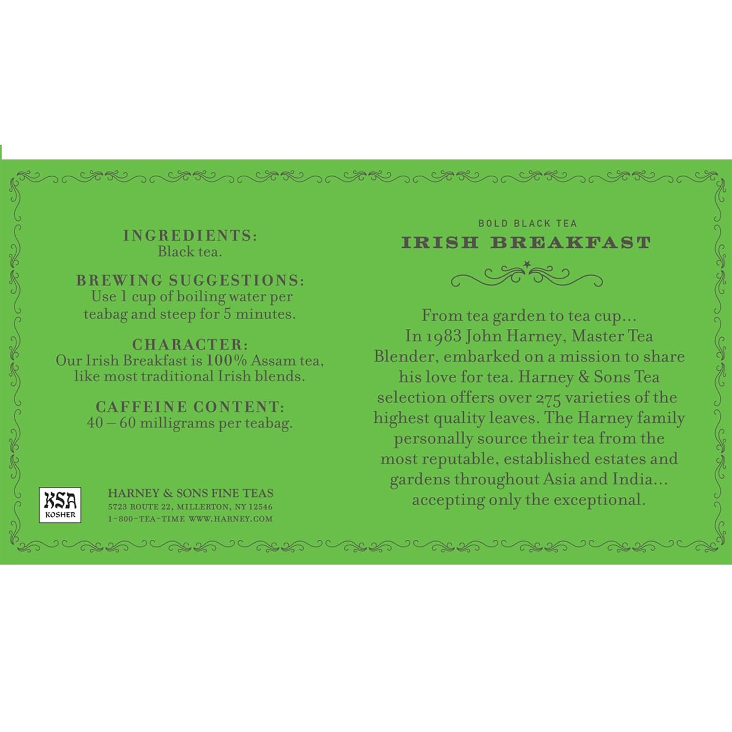 Harney & Sons Irish Breakfast Tea, 50 Tea Bags, Caffeinated, Bold and Flavorful Assam Tea