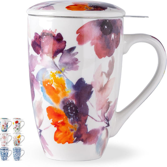 AmorArc Tea Cup With Infuser and Lid, 18oz Loose Leaf Tea Mug With Steeper