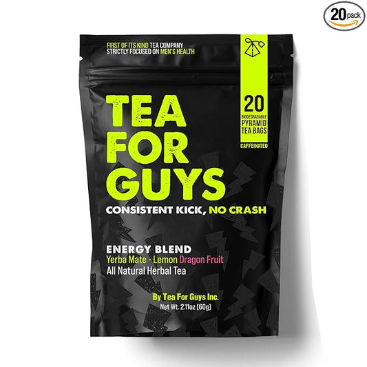 Tea For Guys: Energy Tea – Natural Caffeine Boost for Stamina, Focus, and Endurance | Herbal Tea for Sustained Energy & Mens Vitality – 20 Biodegradable Tea Bags