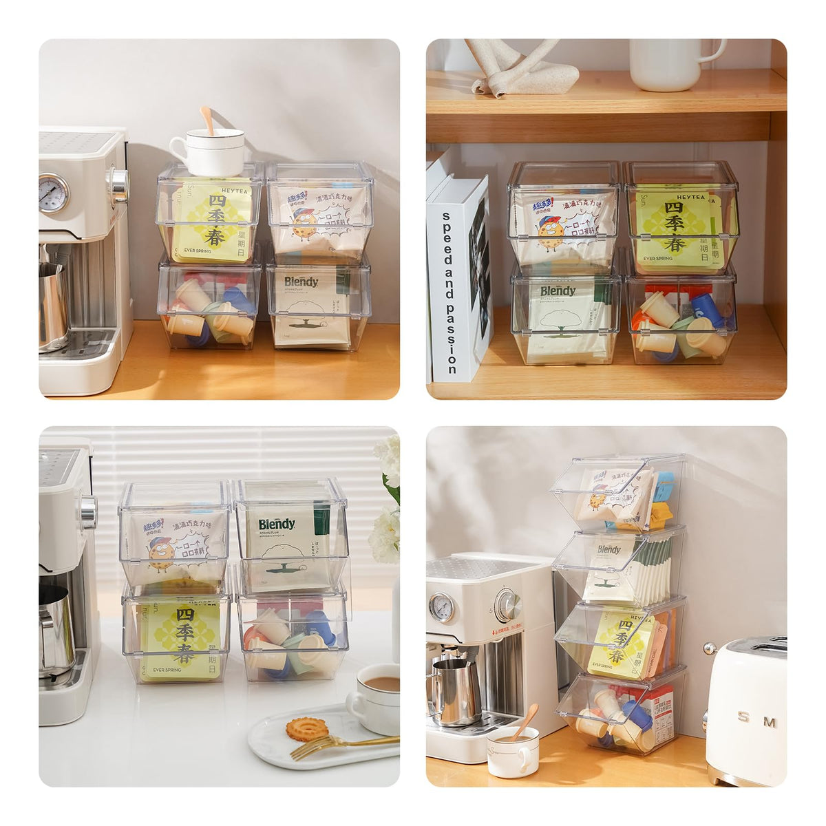 LLGWGL Front Opening Stackable Tea Bag Organizer, 4 Pack