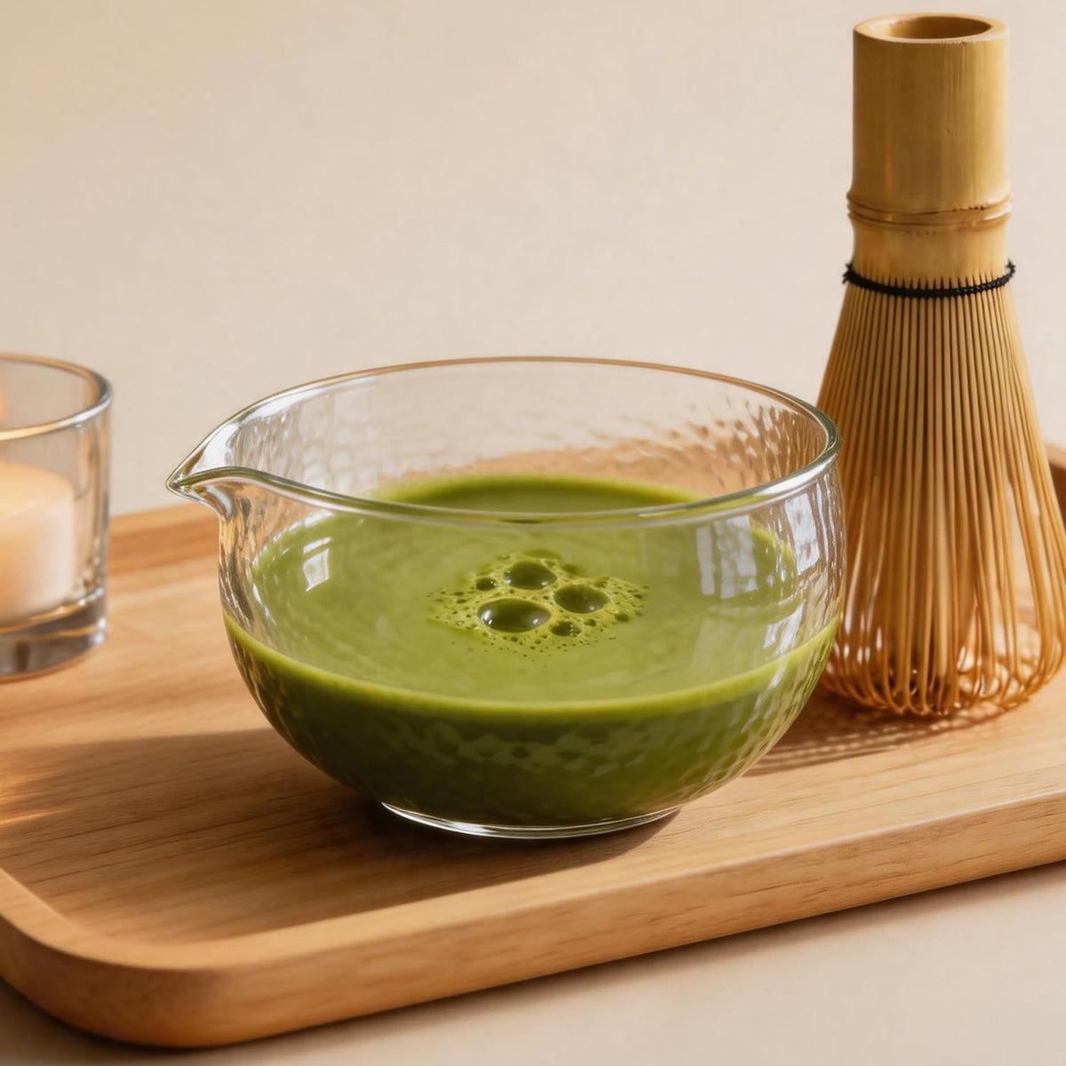 Britegleam Glass Matcha Bowl With Spout,Textured Glass Chawan Matcha Green Tea Whisk Bowls,Clear Japanese Style Cute Salad