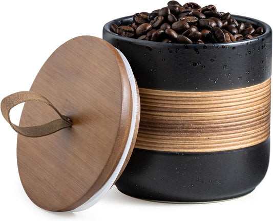 Miamolo Ceramic Coffee Jar with Lid, Coffee Canister for Ground Coffee | Airtight Container Fit Sugar Tea Bag Food Storage | Decorative Jars Kitchen Countertop, for Coffee Lovers Gift | Black &amp; 18oz