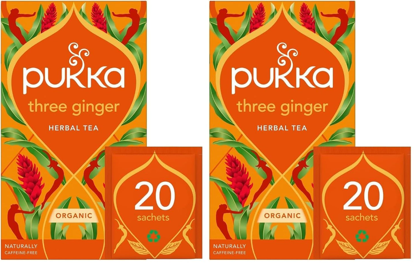 Pukka Organic Herbal Tea Ginger Herbal Teas Three Ginger Tea with Galangal & Turmeric 20 Tea Bags (Pack of 2)