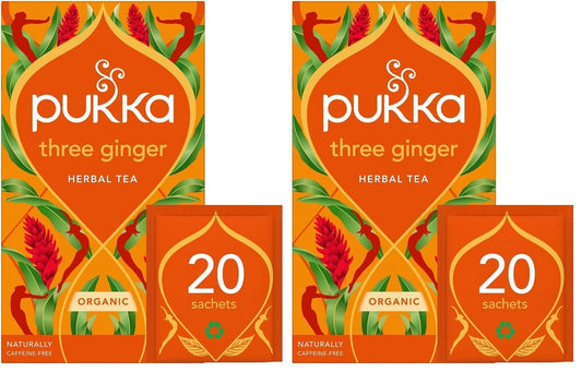 Pukka Organic Herbal Tea Ginger Herbal Teas Three Ginger Tea with Galangal & Turmeric 20 Tea Bags (Pack of 2)