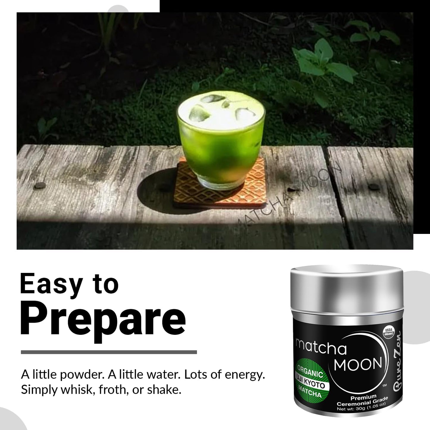 Matcha Moon Pure Zen Ceremonial Grade Matcha Powder | Premium USDA Organic Traditional Japanese Green Tea | First Harvest Uji Kyoto Sourced Tea Powder | 30g Tin