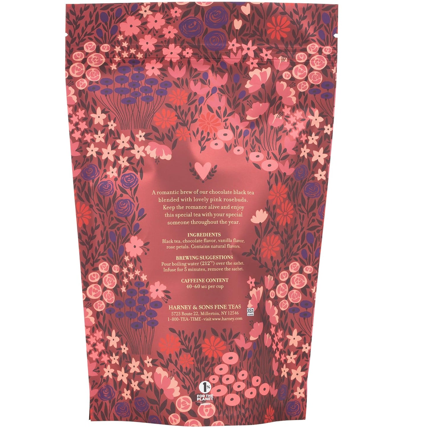 Harney &amp; Sons Love Always Black Tea Sachets, Chocolate &amp; Rose, 25 Count | Black tea with chocolate, vanilla and rosebuds. 25 sachets. Contains caffeine.