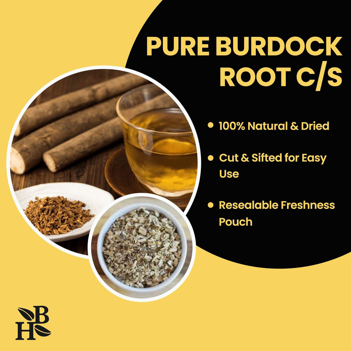 Herb To Body Burdock Root Cut & Sifted – 4 oz, Wildcrafted Arctium Lappa Dried for Herbal Tea, Dried Burdock Tea, and Natural