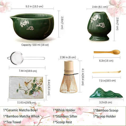 Matcha Whisk Set,8 Pcs Ceramic Matcha Set for Ceremony,Matcha Whisk kit with Bowl,Bamboo Whisk and Holder,Scoop,Sifter