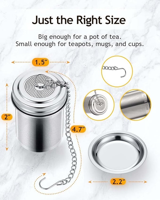 House Again 2 Pack Tea Infuser, Extra Fine Mesh Tea Infusers for Loose Tea, 18/8 Stainless Steel Tea Strainer with Extended Chain Hook