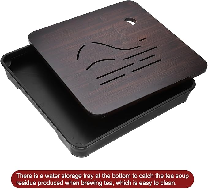 Harfington Bamboo Chinese Gong Fu Tea Tray 11" Beautiful Mountain Pattern Tea Tray Bamboo Tea Table Furniture Vintage Tea with Water Storage Box for