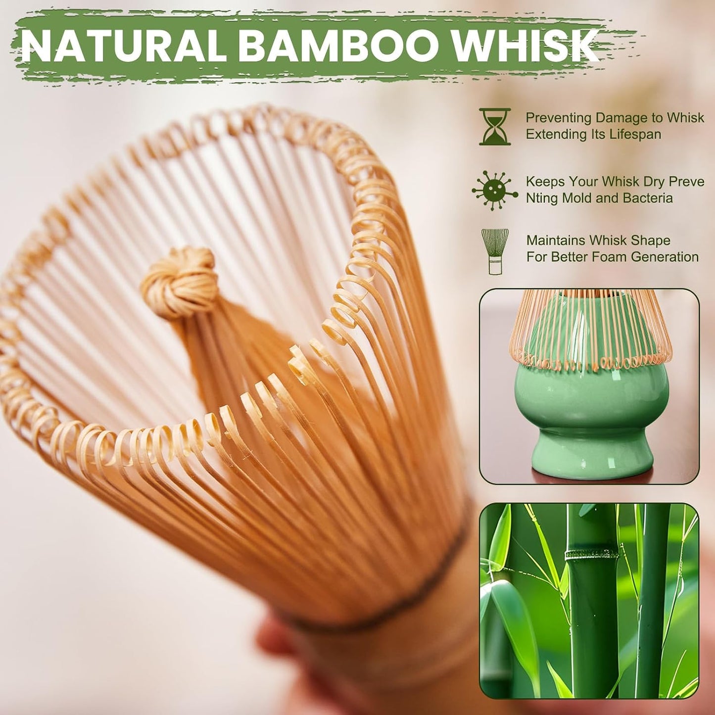 Matcha Whisk Set, Sakura Cyan Ceramic Matcha Set Includes Matcha Bowl, Matcha Whisk (Chasen) and Holder, Sifter, Bamboo Scoop &amp; Spoon - 6 Pcs Matcha Kit for Matcha Lovers