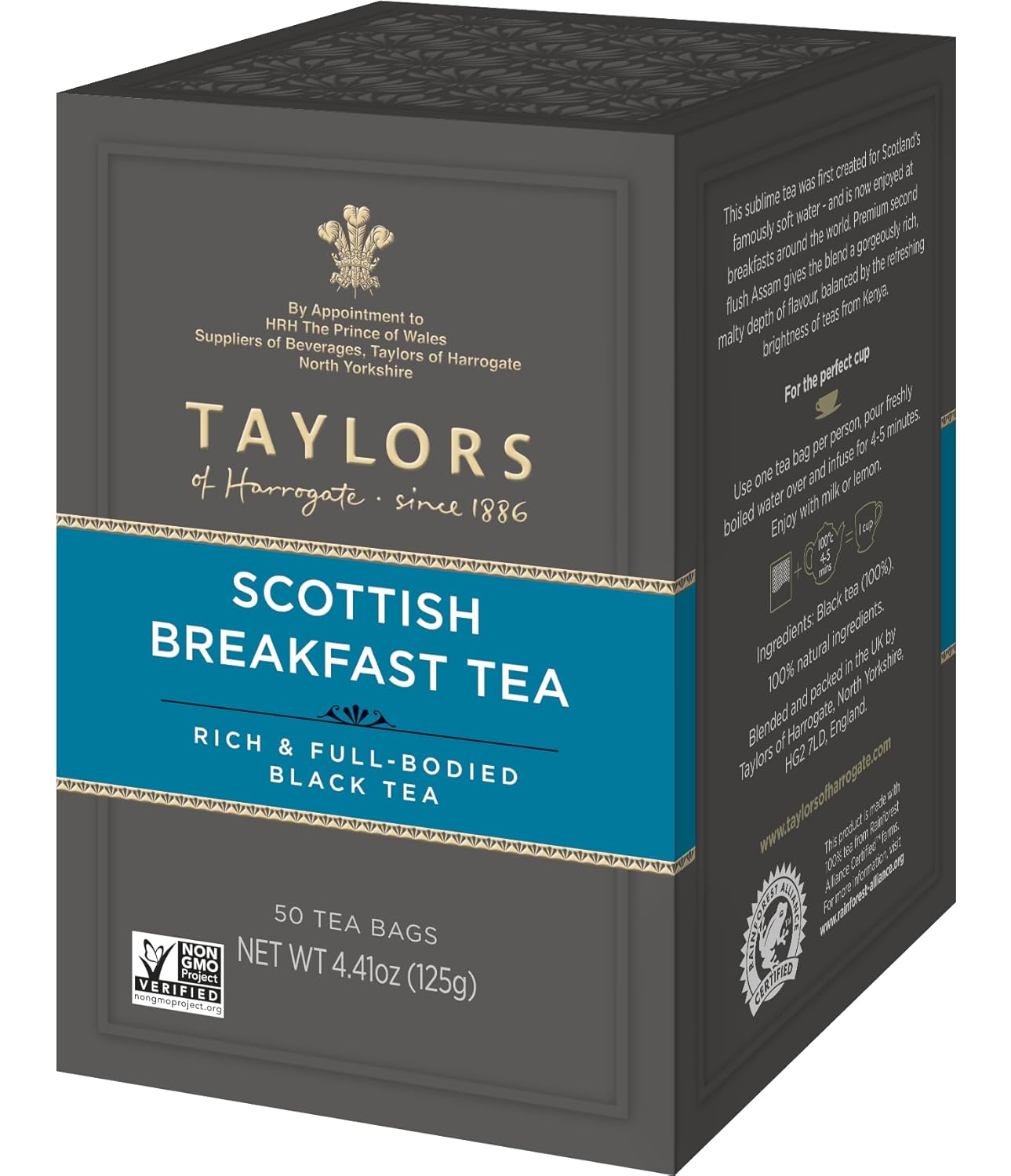 Taylors of Harrogate Scottish Breakfast, Black Tea, Pillow Tea Bags, 50 Count (Pack of 6), Strong, Malty and Full, Caffeinated, Enjoy Hot or Iced